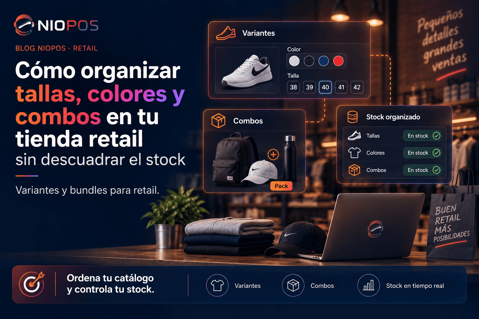 Cómo organizar tallas, colores y combos en tu tienda retail sin descuadrar el stock | NIOPOS